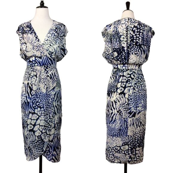 New Rebecca Minkoff Silk Lily Bloussant Blue Leopard Print Faux Wrap Dress 2 - Picture 1 of 12